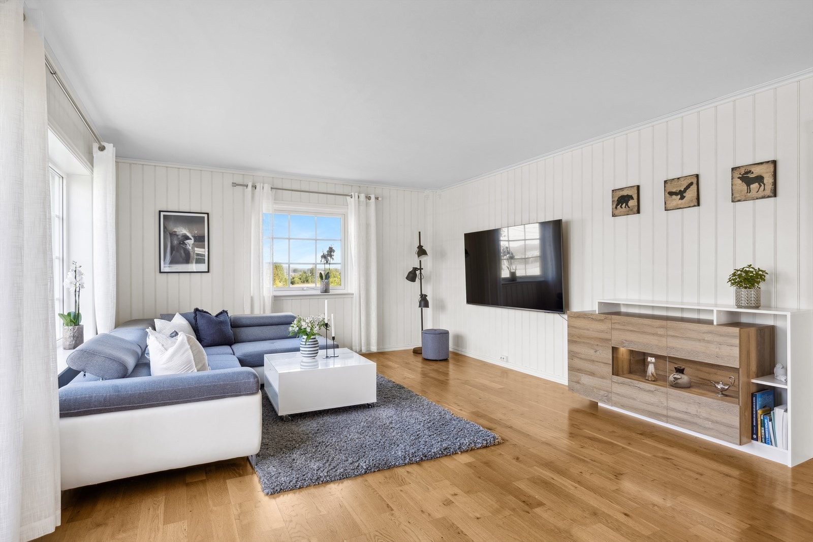 Her er det god plass til både TV og spisestue Galleribilde