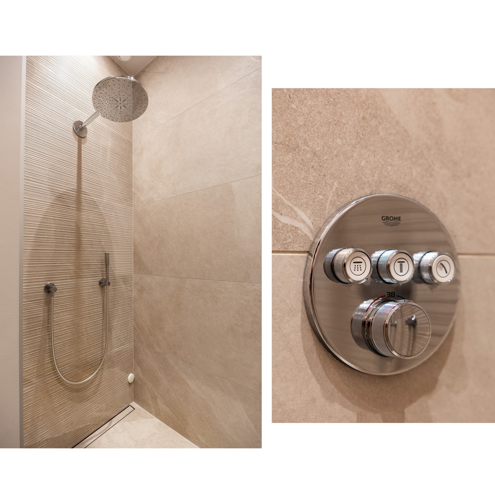 Nedsenket dusjrom med innebygget armatur med hånddusj og regndusj. Galleribilde