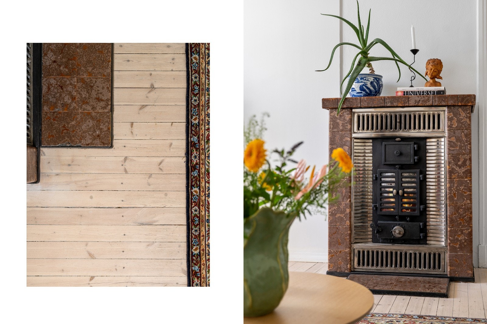 Nydelige origianle detaljer som nyslipte tregulv og sjarmerende kamin Galleribilde