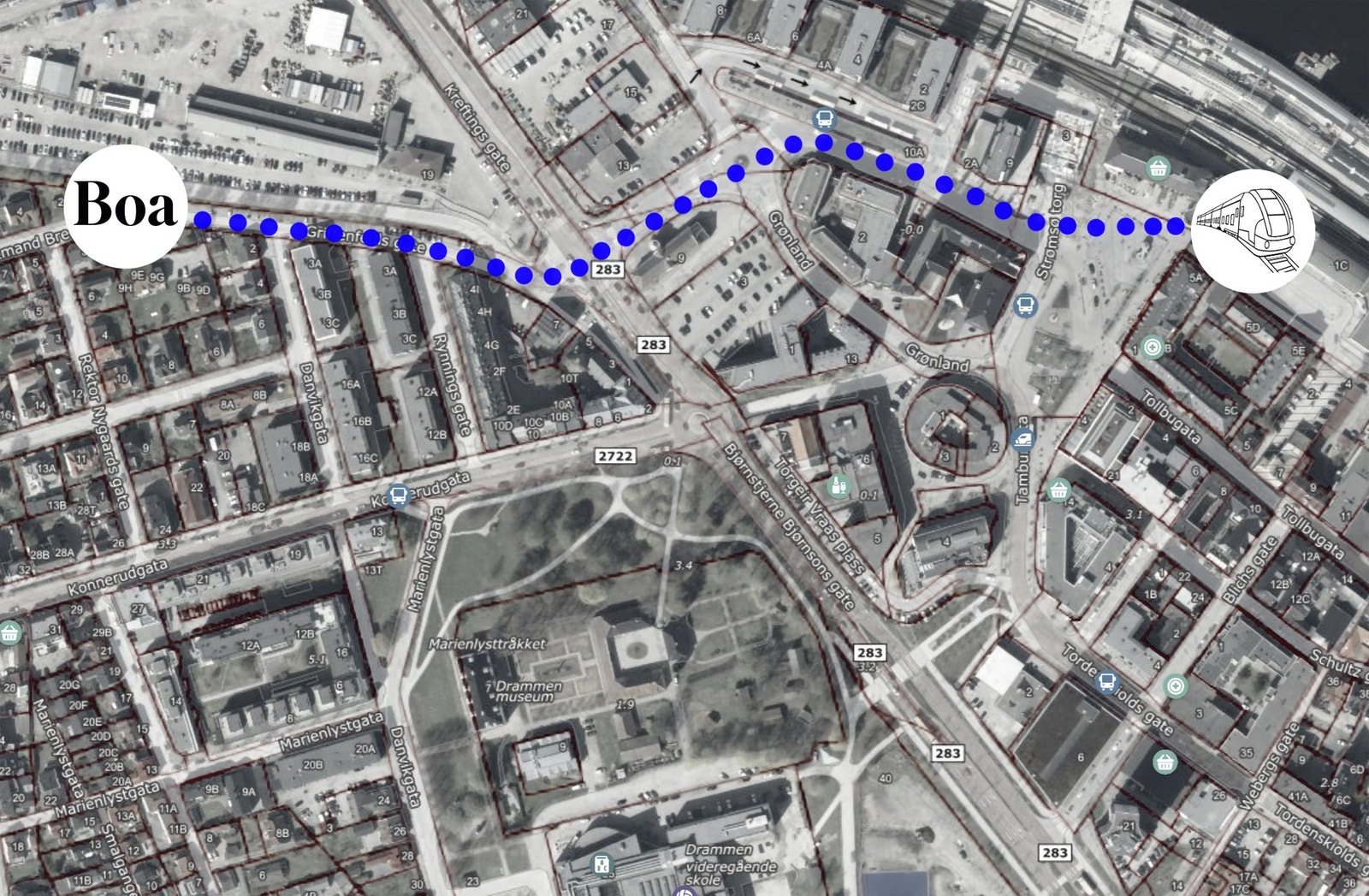 Bo tilgjengelig til Oslo sentrum: Kun 600 meters gange til Drammen Stasjon hvor toget bruker under 30 minutter til Nasjonaltheateret. Galleribilde