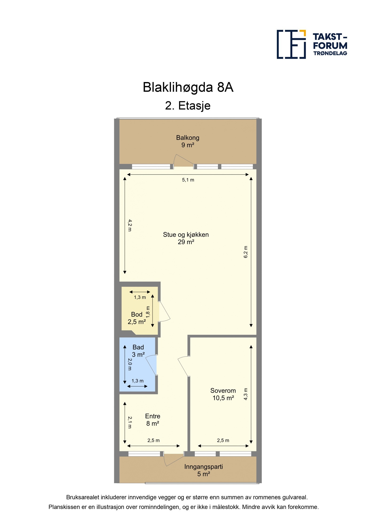 Planskisse med arealer fra takstmann Galleribilde