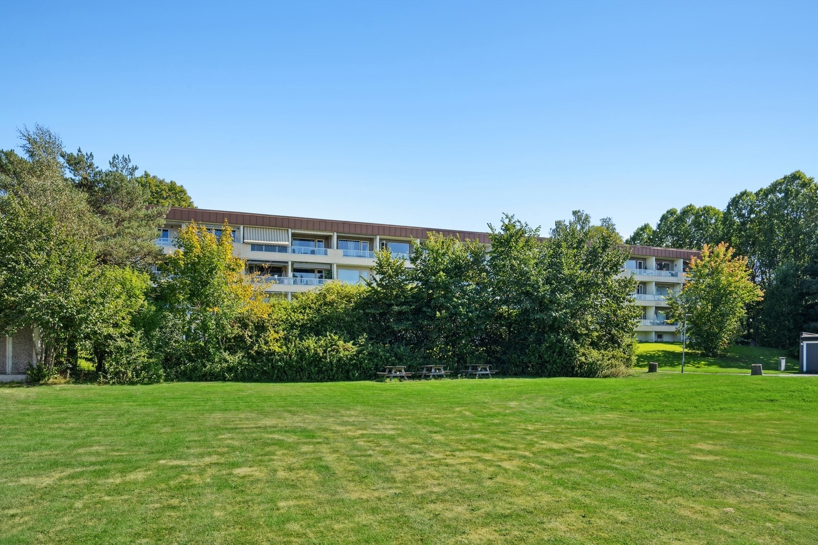 Rett ved leiligheten har du et stort lekeområde for de yngre med en stor gressplen og sitteområder. Galleribilde