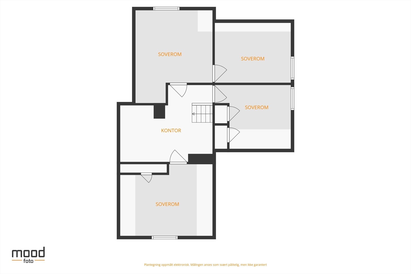 Plantegning 2. Etasje | Etasjen er 52 m² og inneholder 4 soverom og kontor. Galleribilde