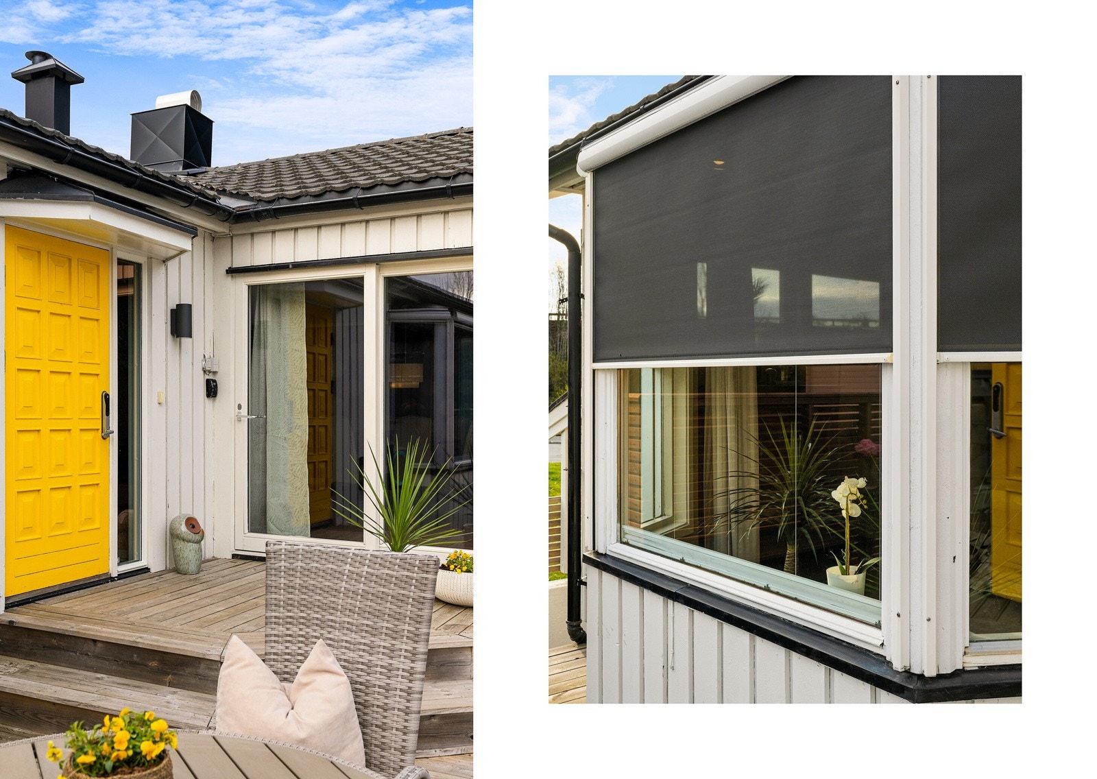 Det er nøkkelfri adkomst og flere av vinduene i boligen er utstyrt med utvendige screens. Galleribilde