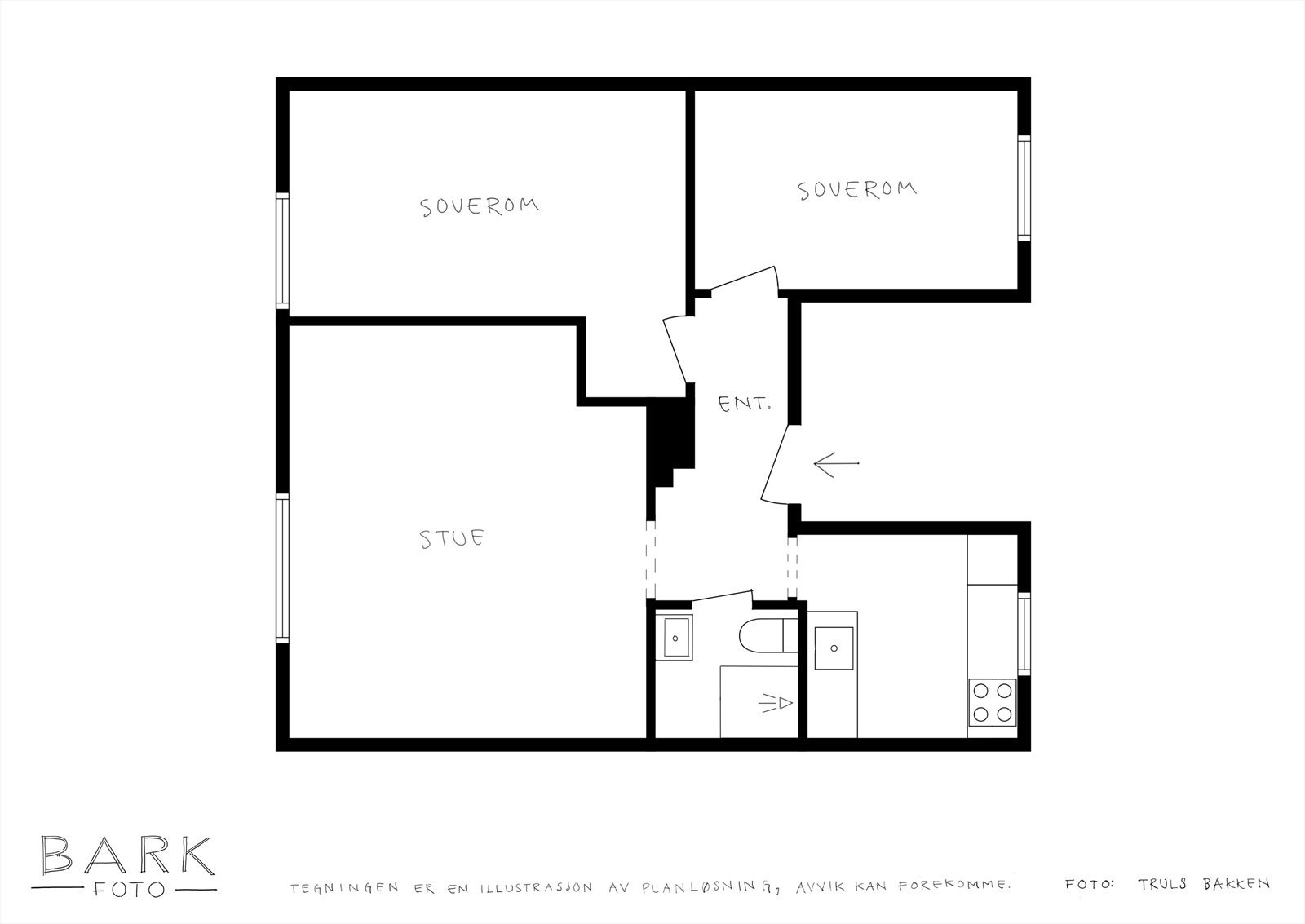 - Planløsning. I tillegg disponerer leiligheten en ekstern bod - Galleribilde