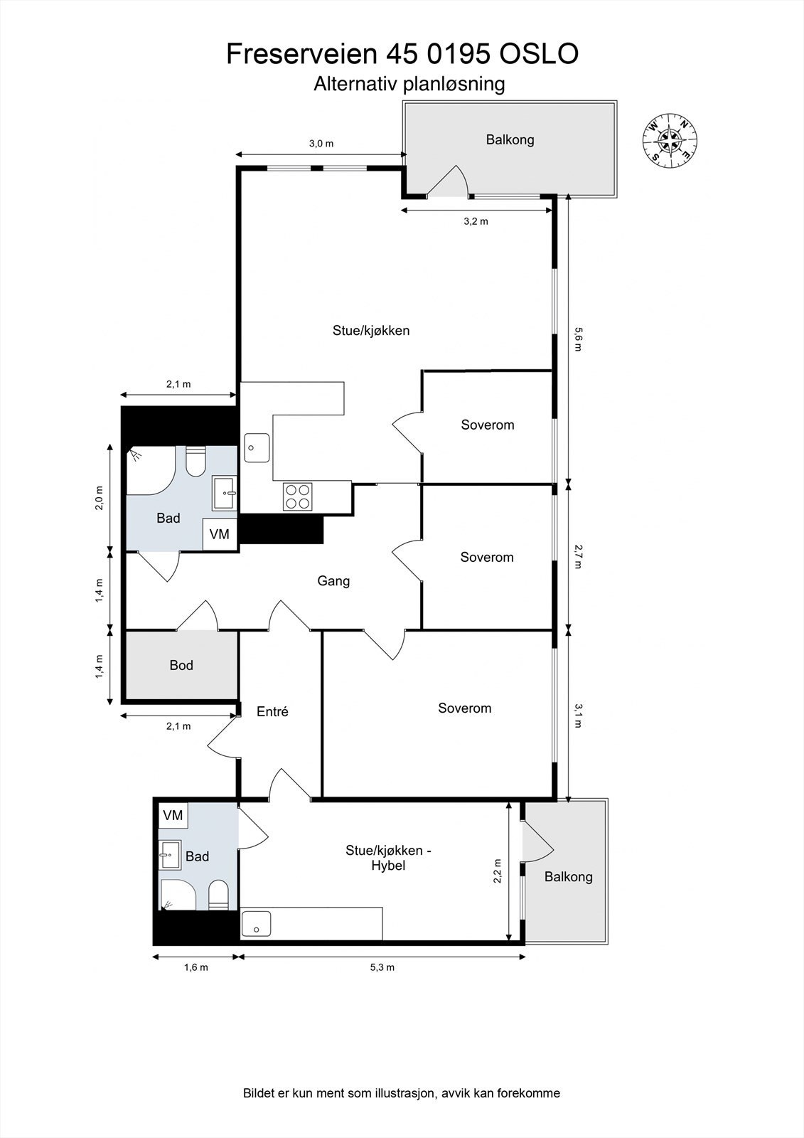 Alternativ planløsning - Nåværende eiere fjernet et soverom for å gjøre stuen større. Dette kan tilbakestilles. Galleribilde