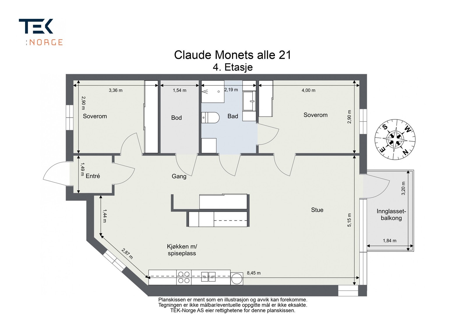 Plantegning Claude Monets alle 21, 4. etasje. Galleribilde