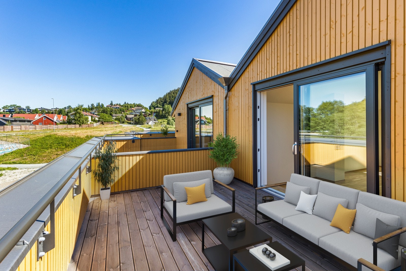 Møbleringsvennlig takterrasse (møblering er illustrert) Galleribilde