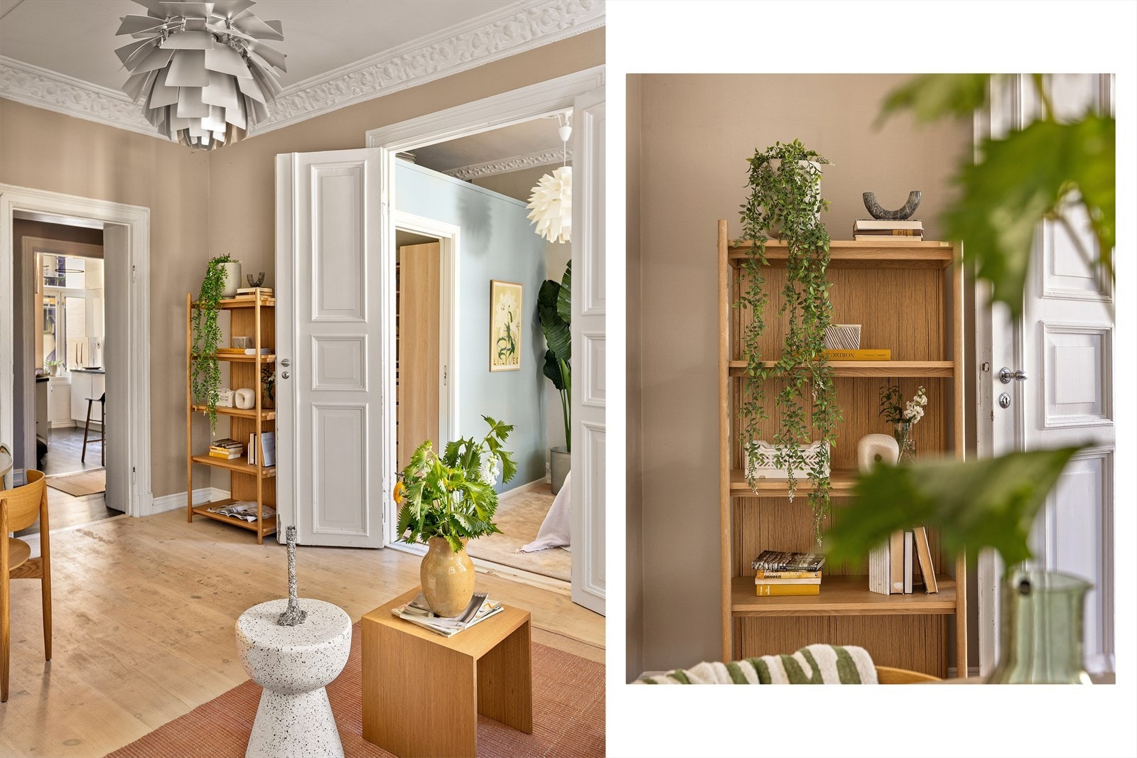 Det er original, dobbel fløydør mellom stuen og soverommet. Galleribilde