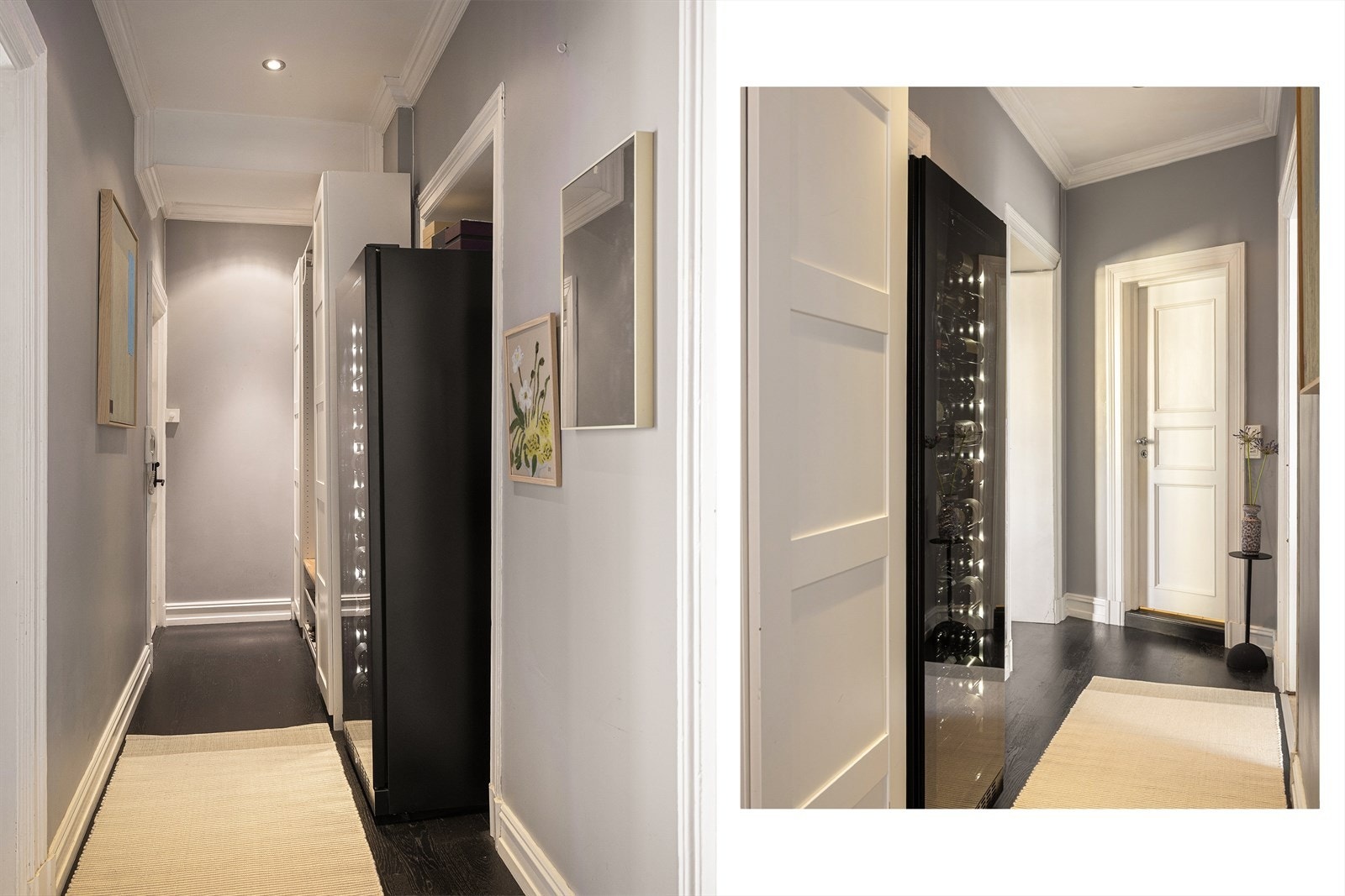 I gangen er det plass til garderobenisje med skap, knagger og skohylle for oppbevaring av yttertøy. Galleribilde