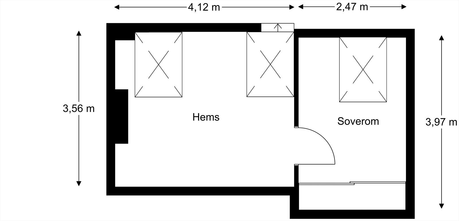 Hems innredet med tv-stue og ett soverom. Galleribilde