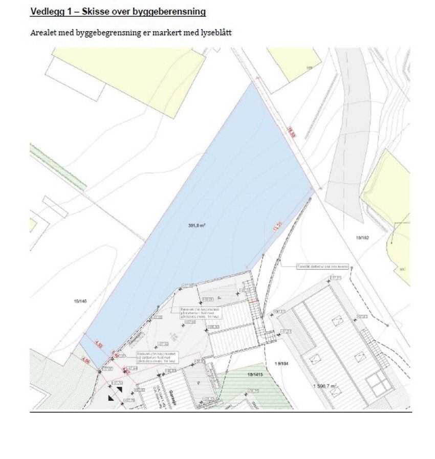 Skisse over byggebegrensninger - Planforslagene ligger vedlagt i salgsoppgaven og det presiseres at dette er kun ment for illustrasjon og avvik kan forekomme Galleribilde
