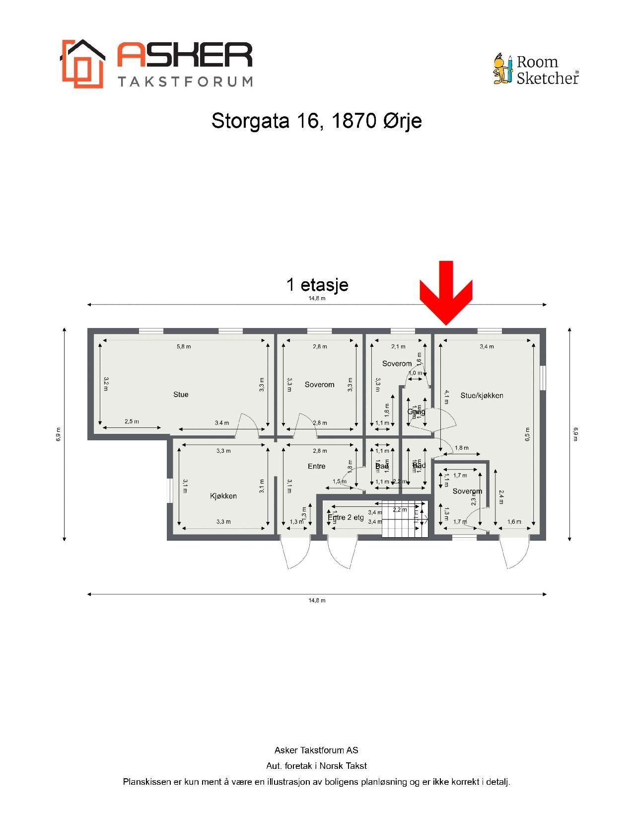 Leiligheten er markert med pil Galleribilde