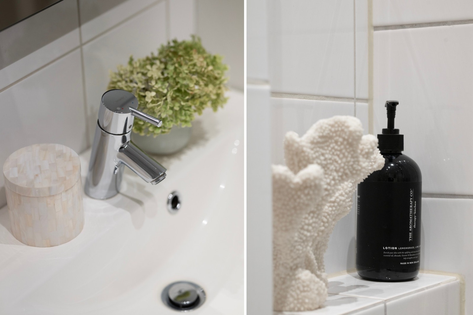 Innredningen består av vegghengt servantskap med glatte fronter og god oppbevaringsplass, supplert med et ekstra vegghengt skap. Galleribilde