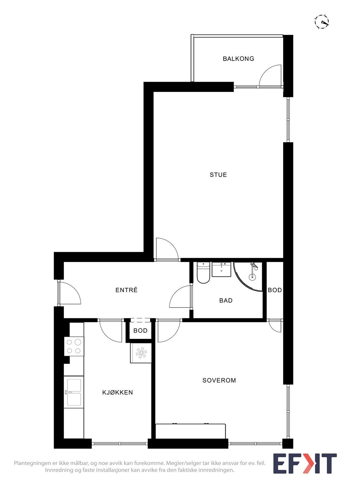 Stue og soverom er av god størrelse som gjør at at denne leiligheten passer både til par og venner Galleribilde