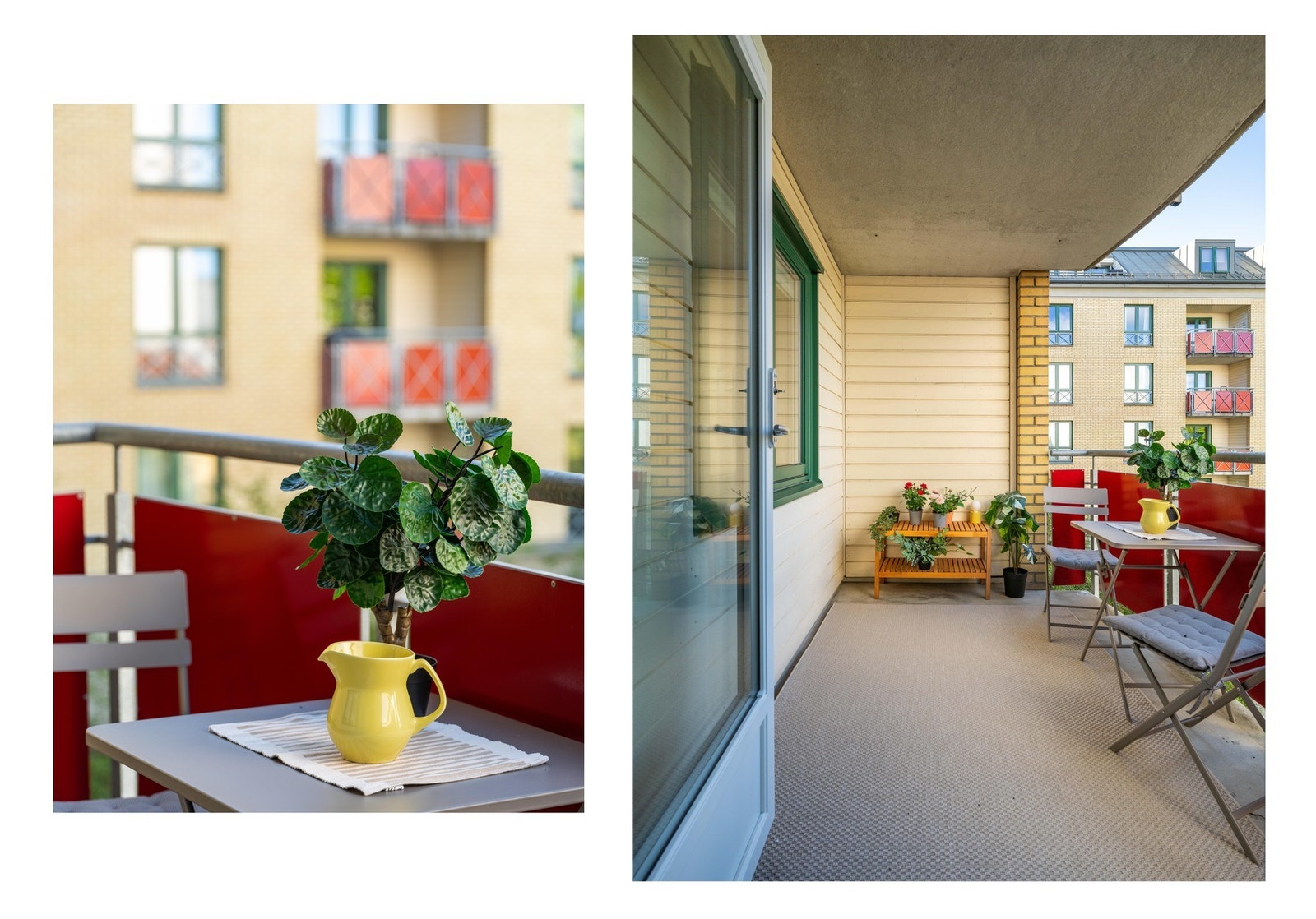 Fra stuen finner vi utgangen til balkongen, hvor man kan nyte utsikten mot den grønne og frodige bakgården. Galleribilde