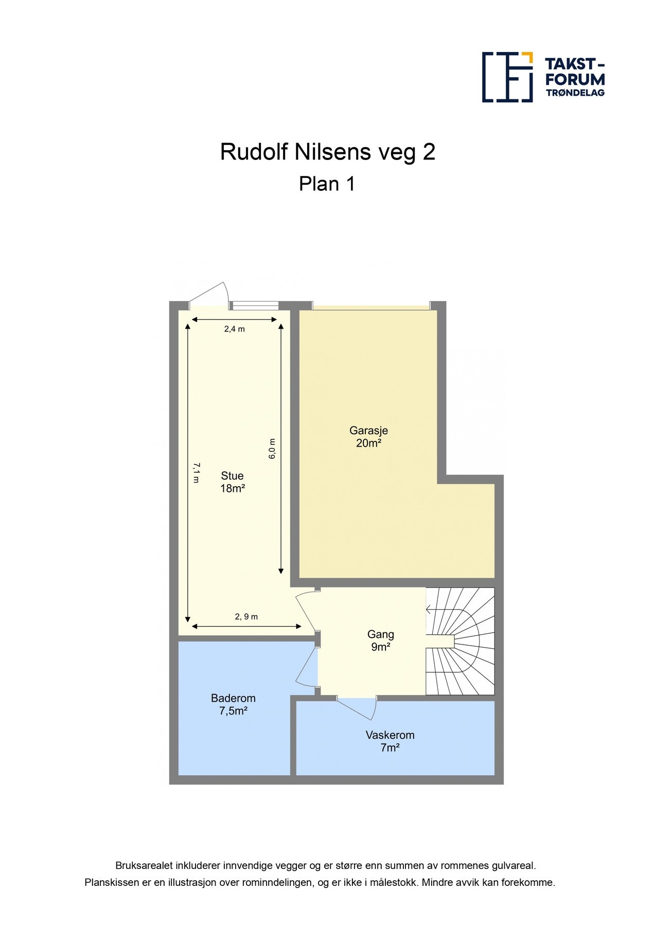 Planskisse plan 1 med arealer. Galleribilde