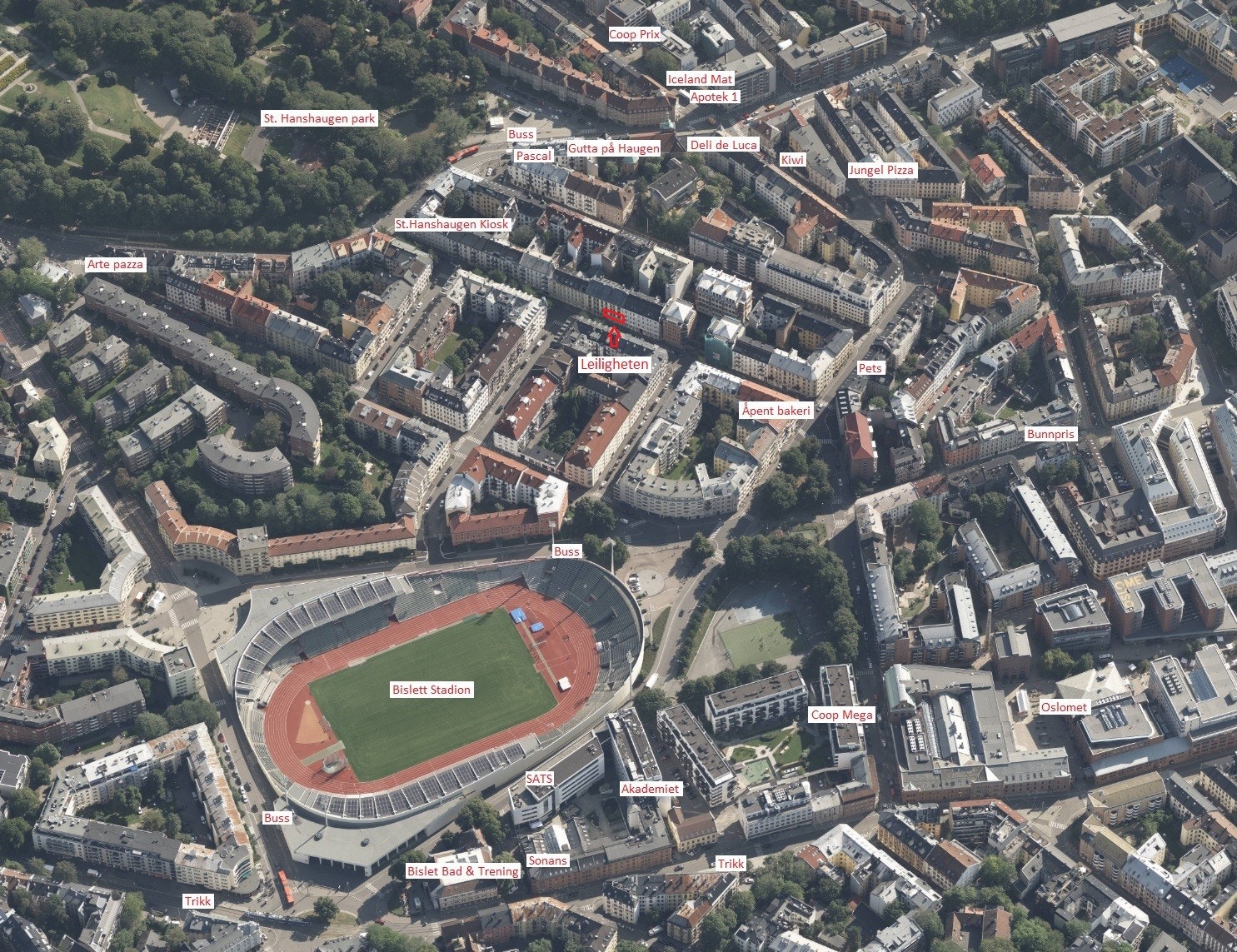 Oversikt over nærområdet. Svært sentral og attraktiv beliggenhet. Galleribilde