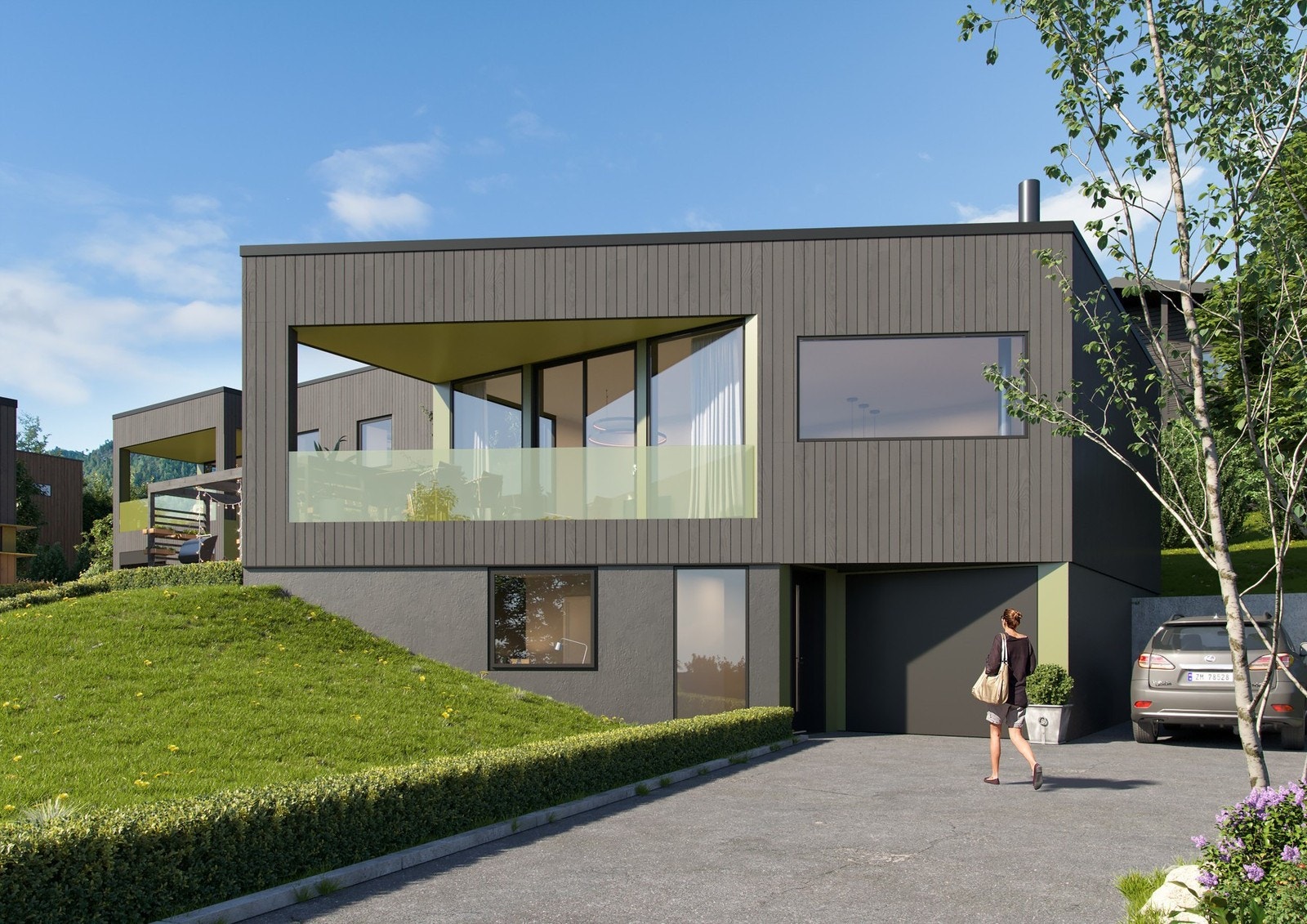 Inngang og garasje fra sett fra Rigel - NORLYS Arkitektur as Galleribilde