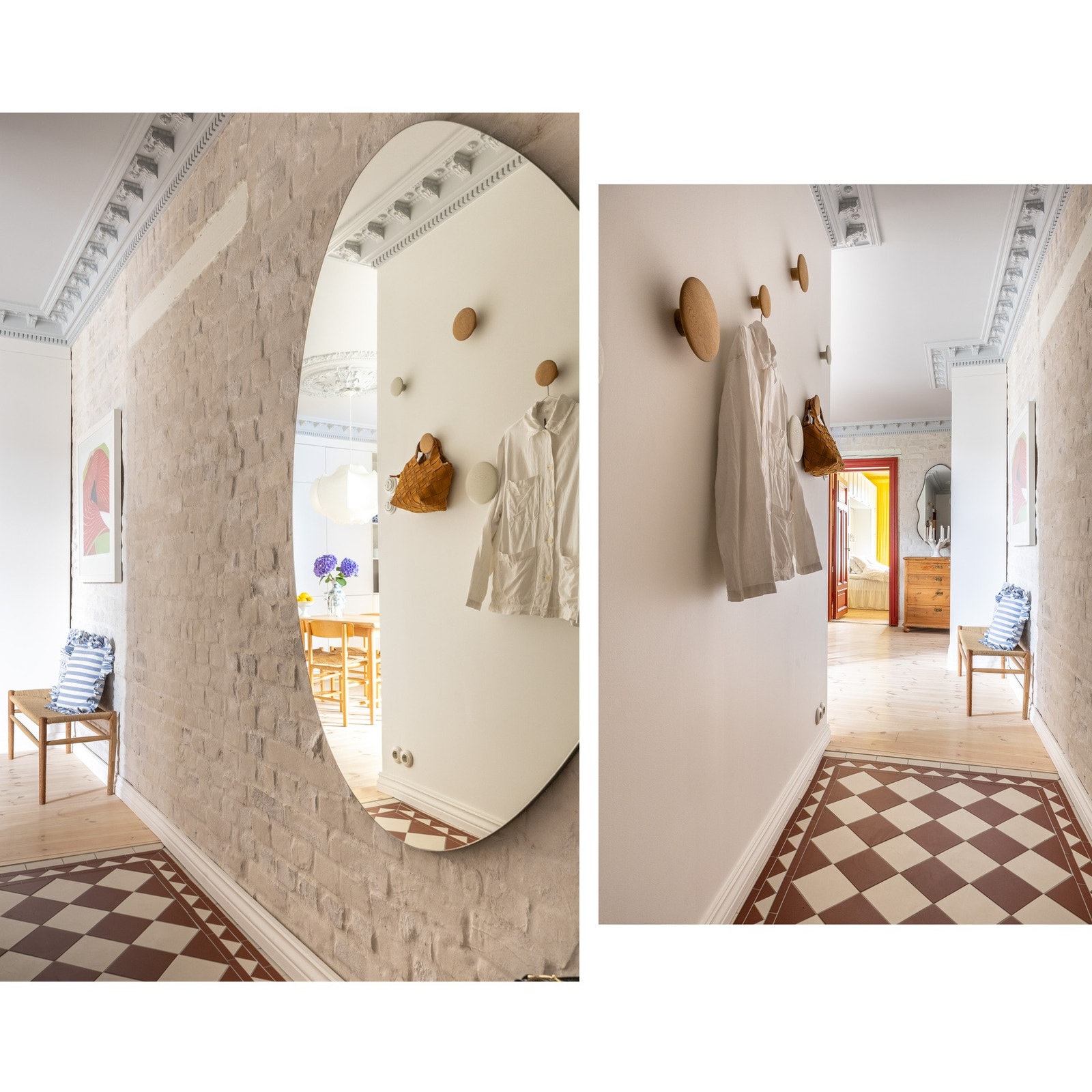 Gulvet er elegant flislagt og den ene veggen i røff teglstein tilfører unikt særpreg. Galleribilde