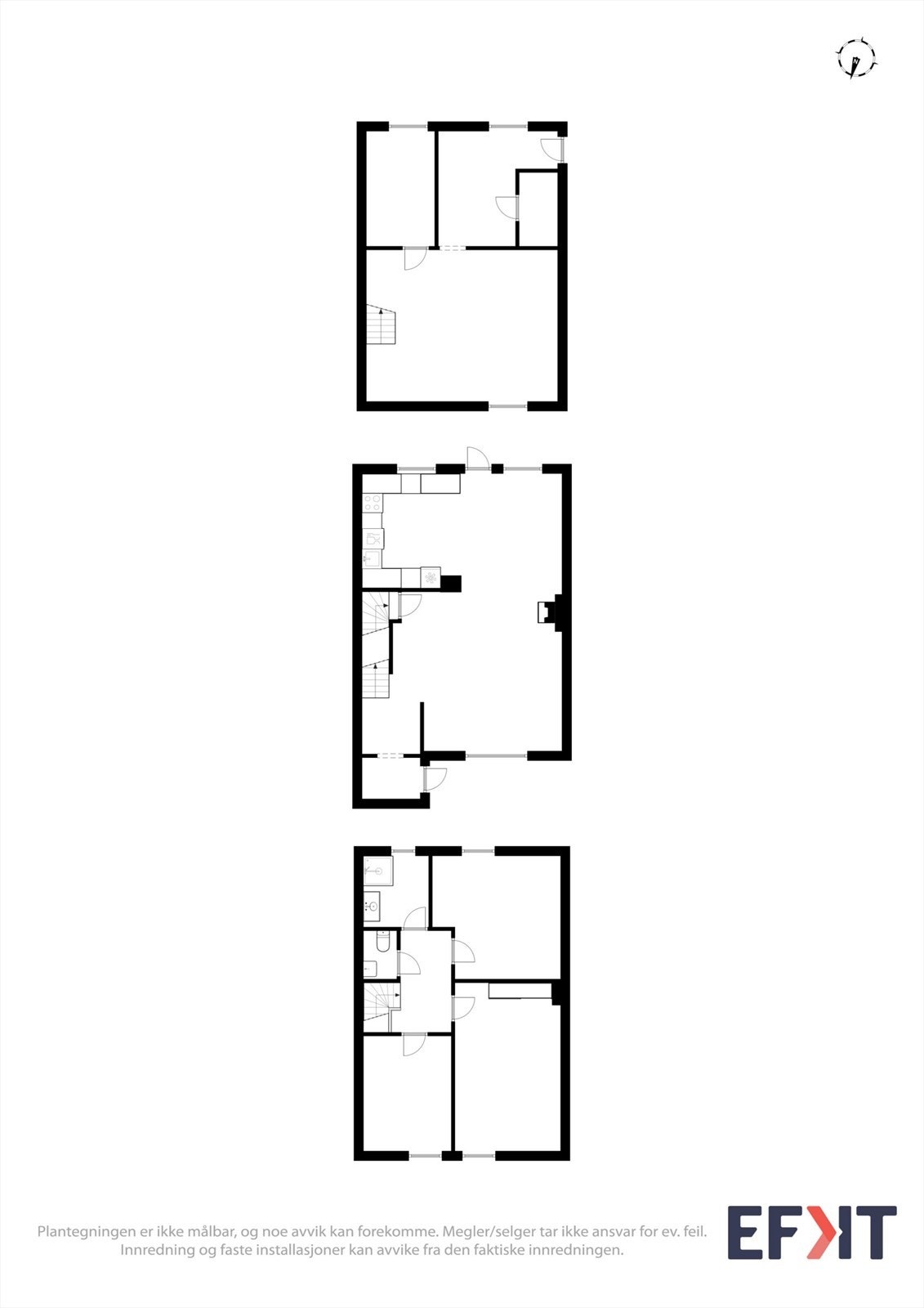 Oversiktlig plantegning som viser boligens gode planløsning over tre etasjer. Galleribilde