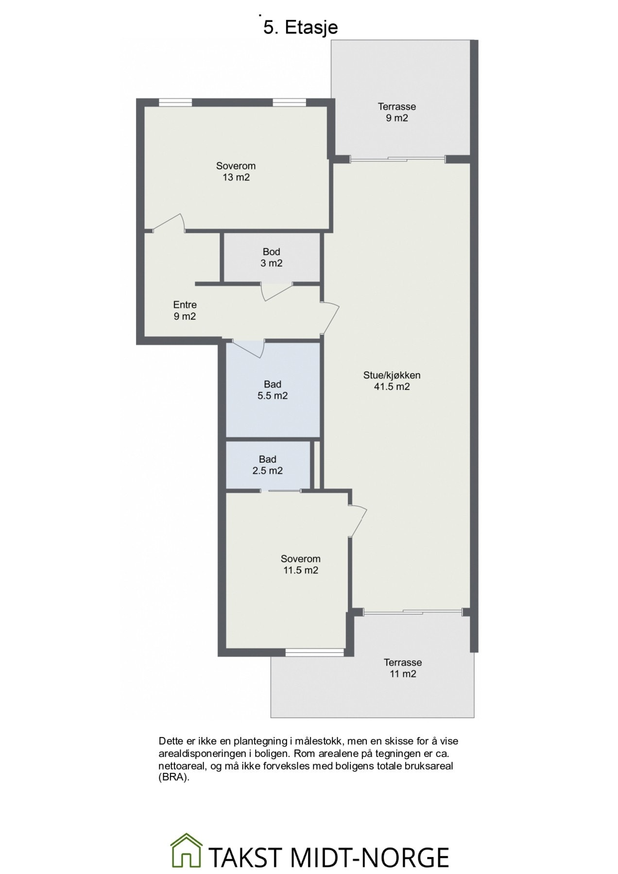 Plantegning 5. etasje.
Øvrig: bod i kjeller og fast plass i p-kjeller medfølger. Heis. Galleribilde