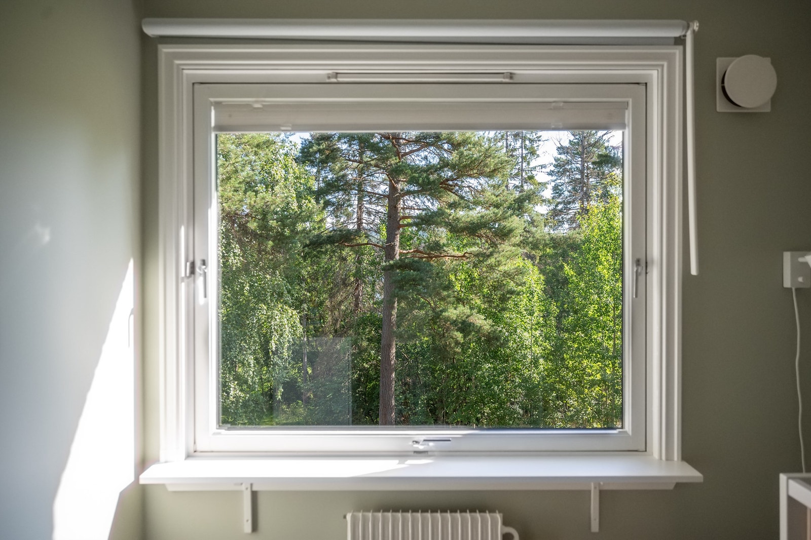 Begge soverom, eller opprinnlig alle tre soverom vender ut mot skogholt og grønne trær.
Her får du "skogens ro" og marka i umiddelbar nærhet. Galleribilde