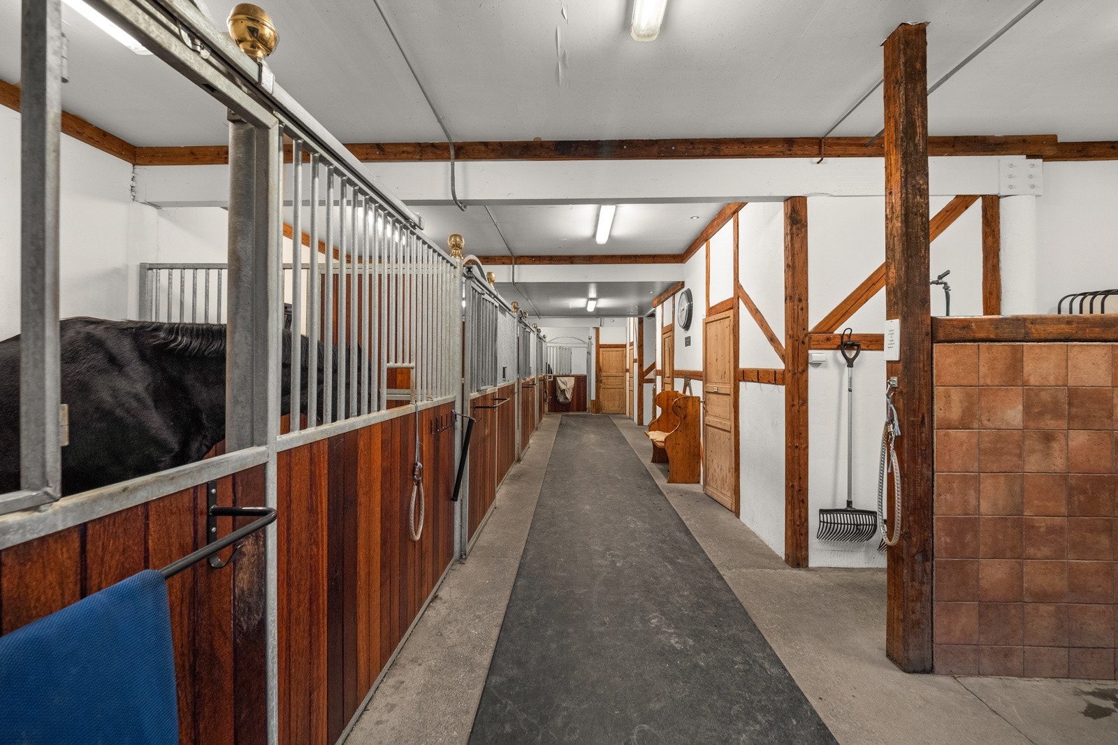 Eiendommen er spesielt tilrettelagt for hestehold med ridebane, stallrom og salrom Galleribilde