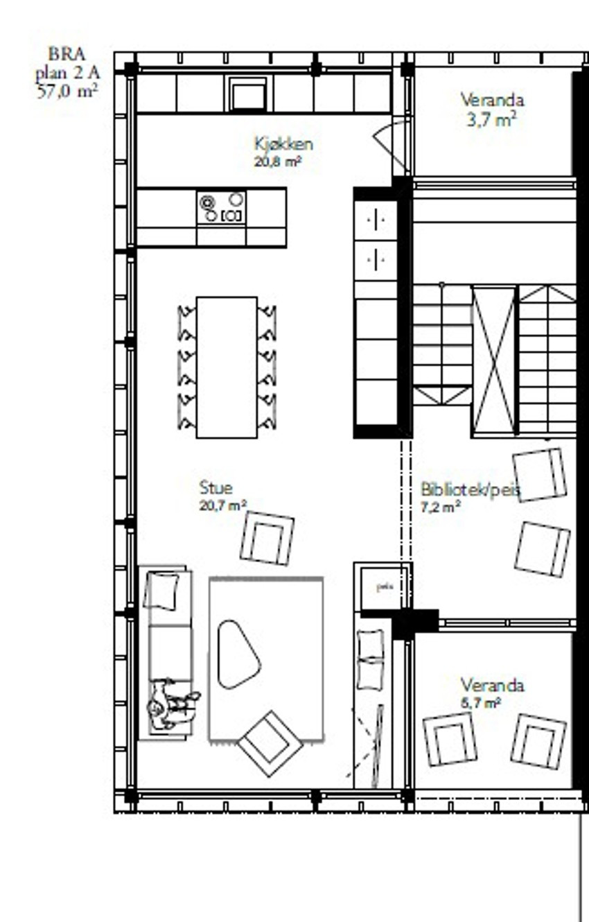 Planskisse 2. etg (det gjøres oppmerksom på at veranda er bygget om til større stueareal)