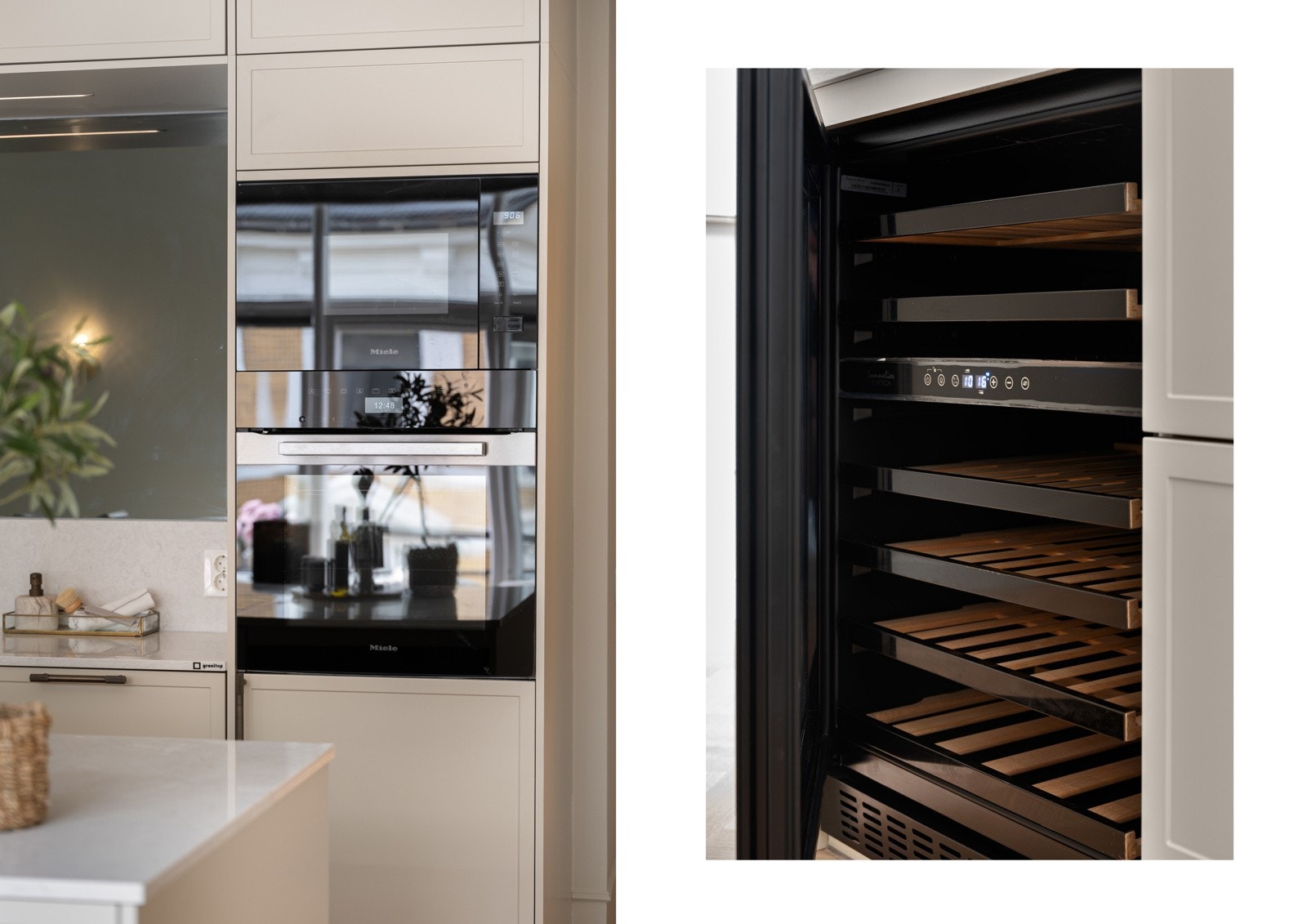 Videre er kjøkkenet komplett med integrerte hvitevarer, inkludert kjøl-/fryseskap, oppvaskmaskin, stekeovn, mikrobølgeovn og vinskap. Galleribilde