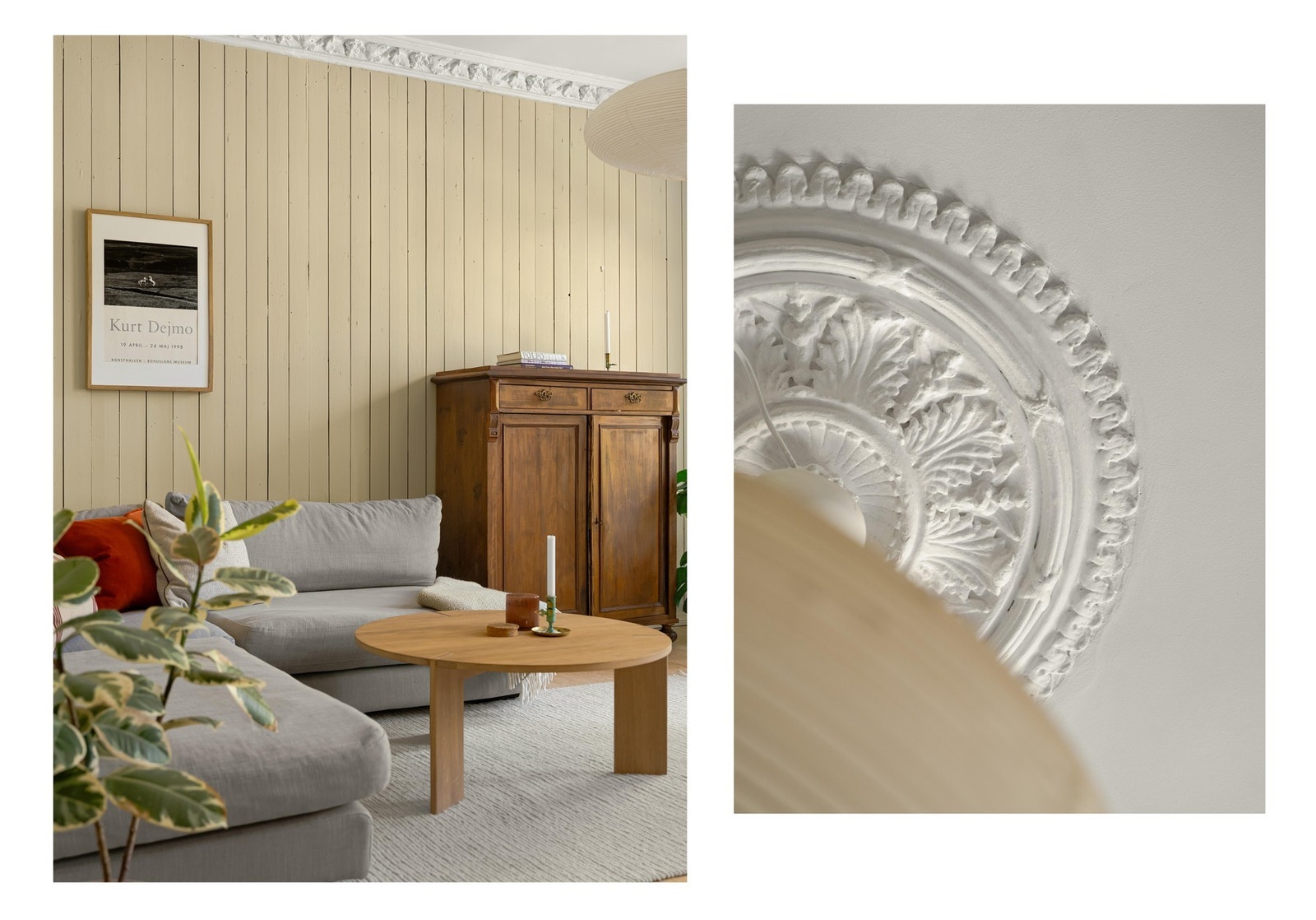 Ærverdige detaljer: Vi liker rosett, stukkatur og lune tregulv. Galleribilde