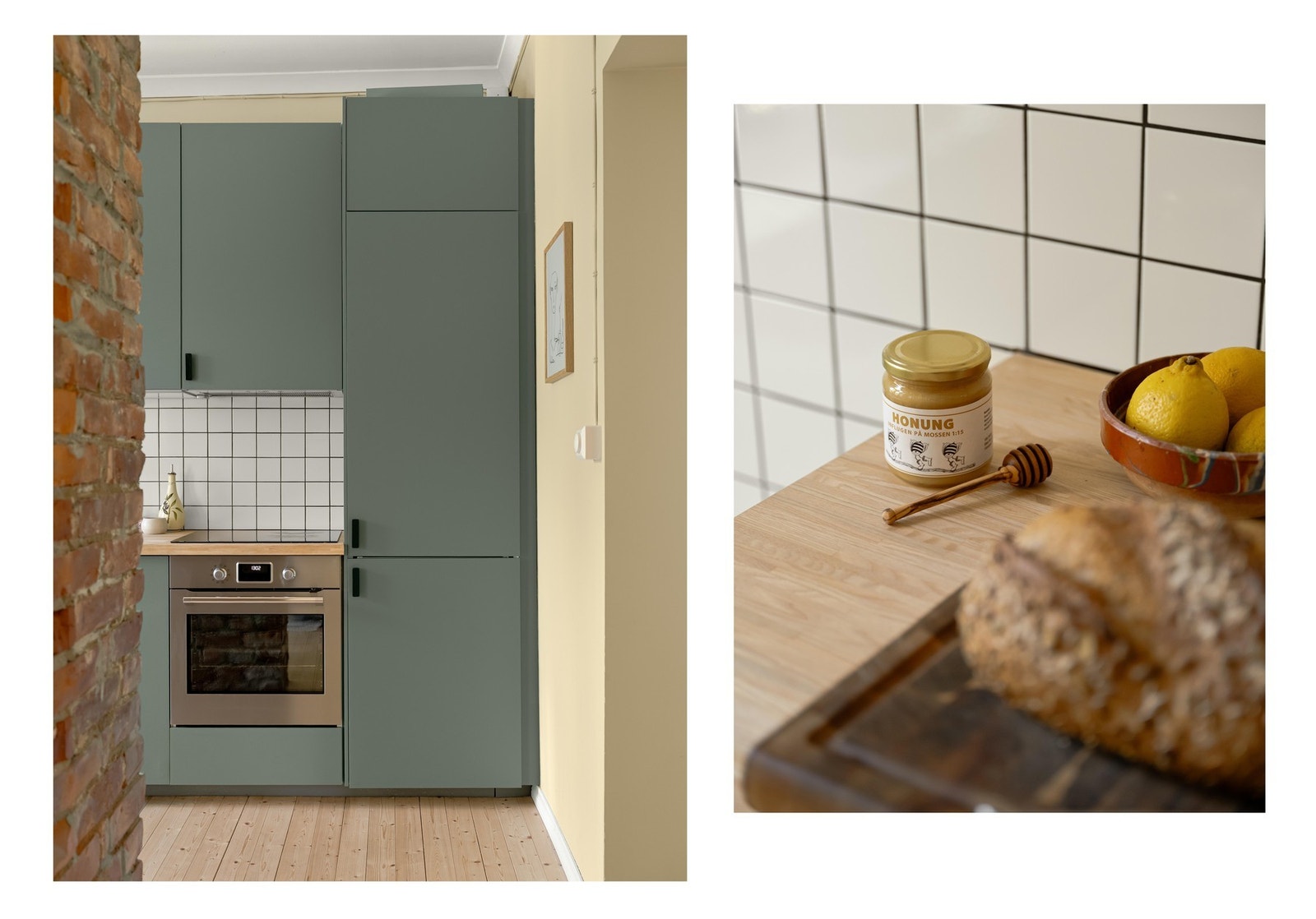 Overflatene i leiligheten ble malt i 2023, i dus fargepalett. Galleribilde