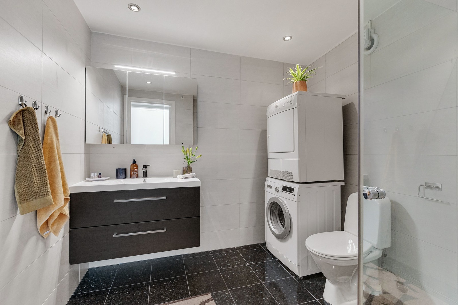 Opplegg til både vaskemaskin og tørketrommel. Galleribilde