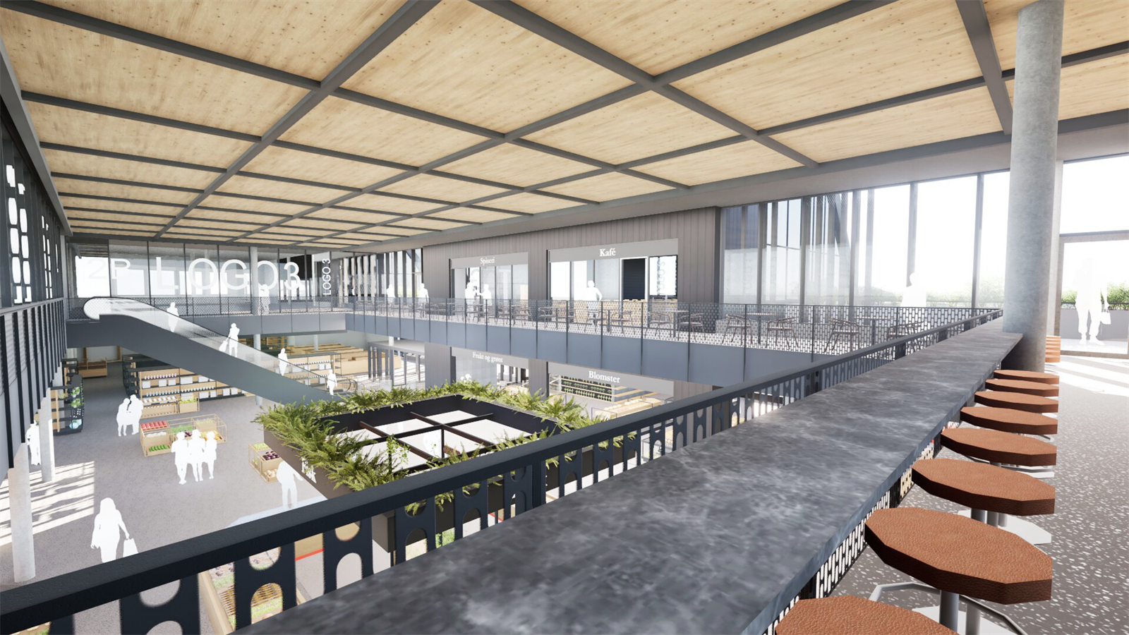 Illustrasjon innvendig, nye Eide Handel - åpent torg fra 1.etg Galleribilde