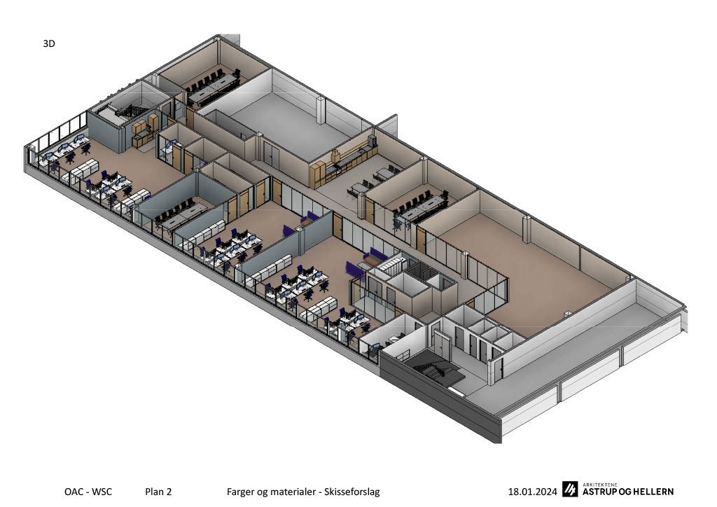 3D-modell av eksisterende løsning i 2. etasje Galleribilde