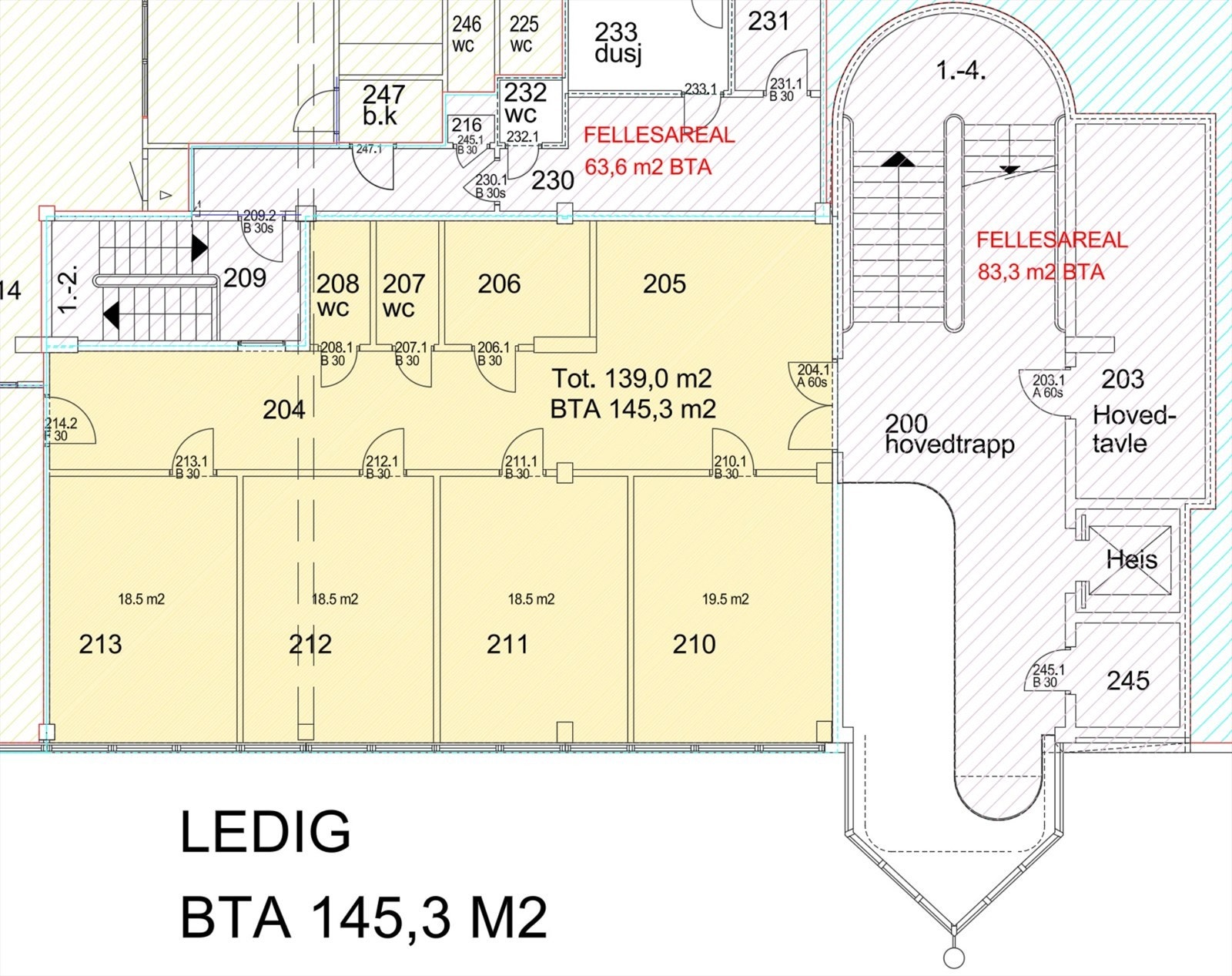 Planskisse kontor 145 kvm Galleribilde