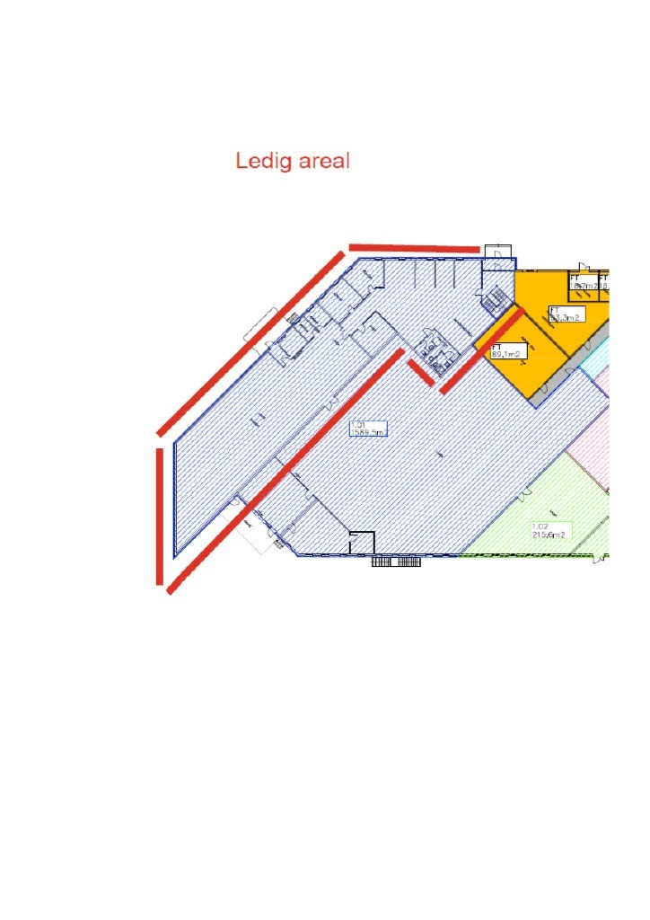 Planskisse del av 1. etg. med markering av ledig areal Galleribilde