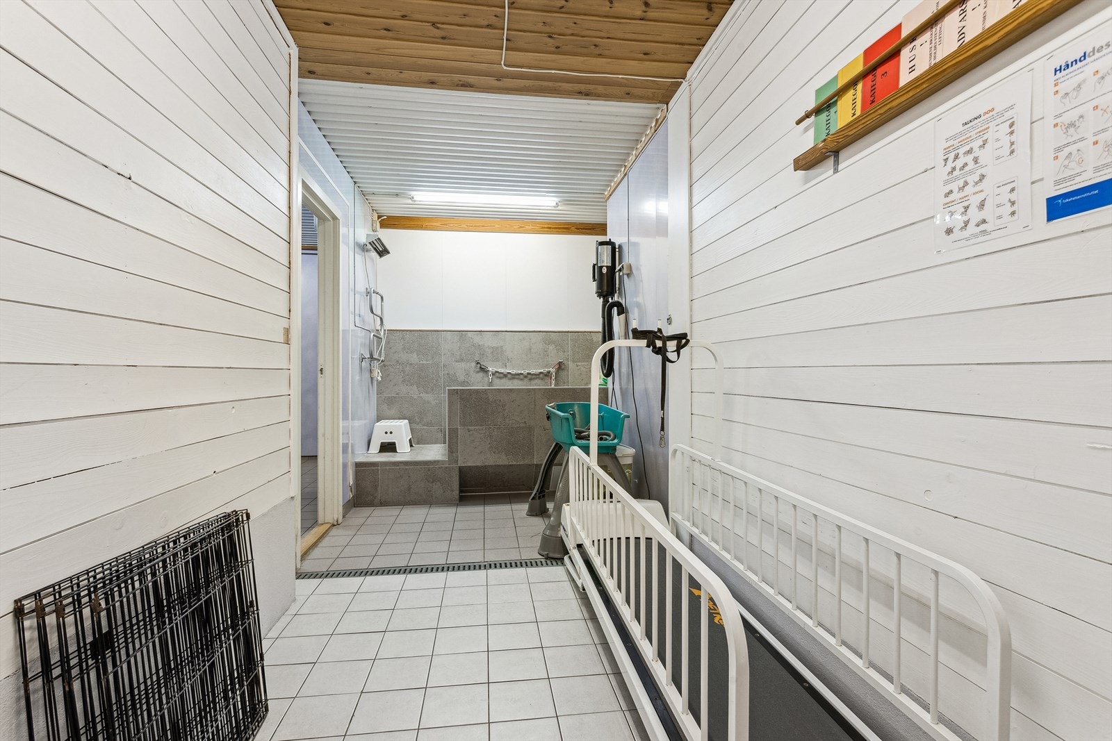 Vaskeavdeling med dusj, føner og tredemølle til hund. Galleribilde