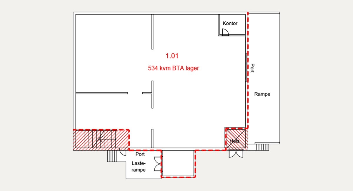 Plantegning 1. etasje - ledig lager på 534 kvm (bygg 15) Galleribilde