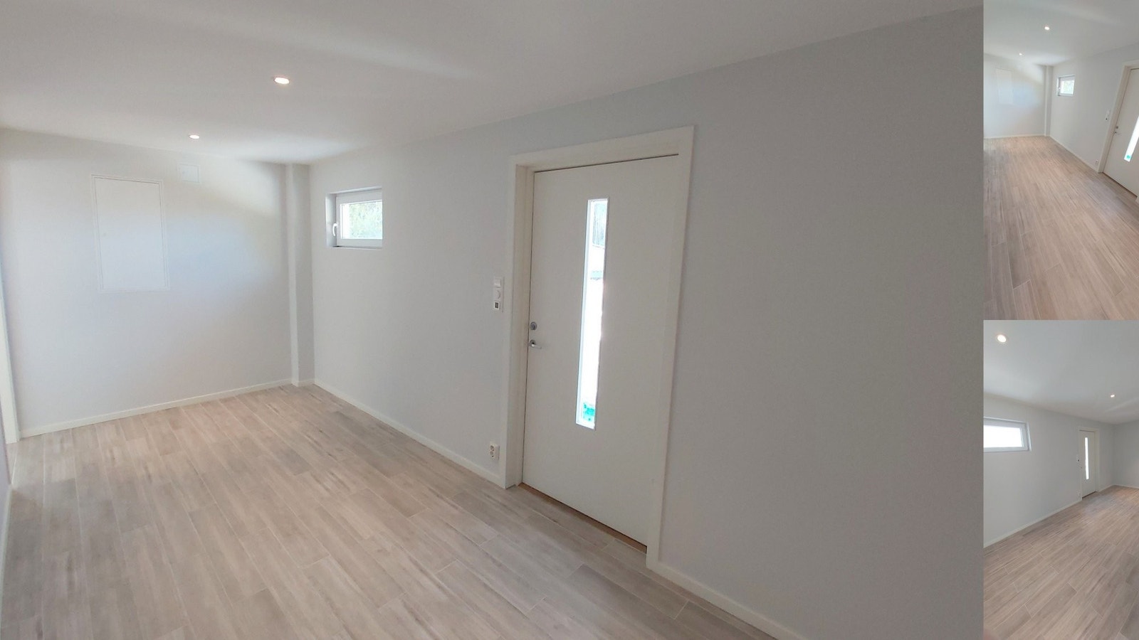 I korridoren er det oppvarmet gulv, flisene ligner veldig på gulvene i hele huset. På denne måten har vi et attraktivt sett, i samme gråtone. Galleribilde