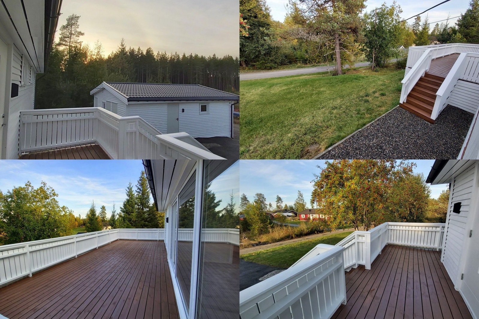 Det er mindre terrasser rundt huset og innganger med trapper Galleribilde