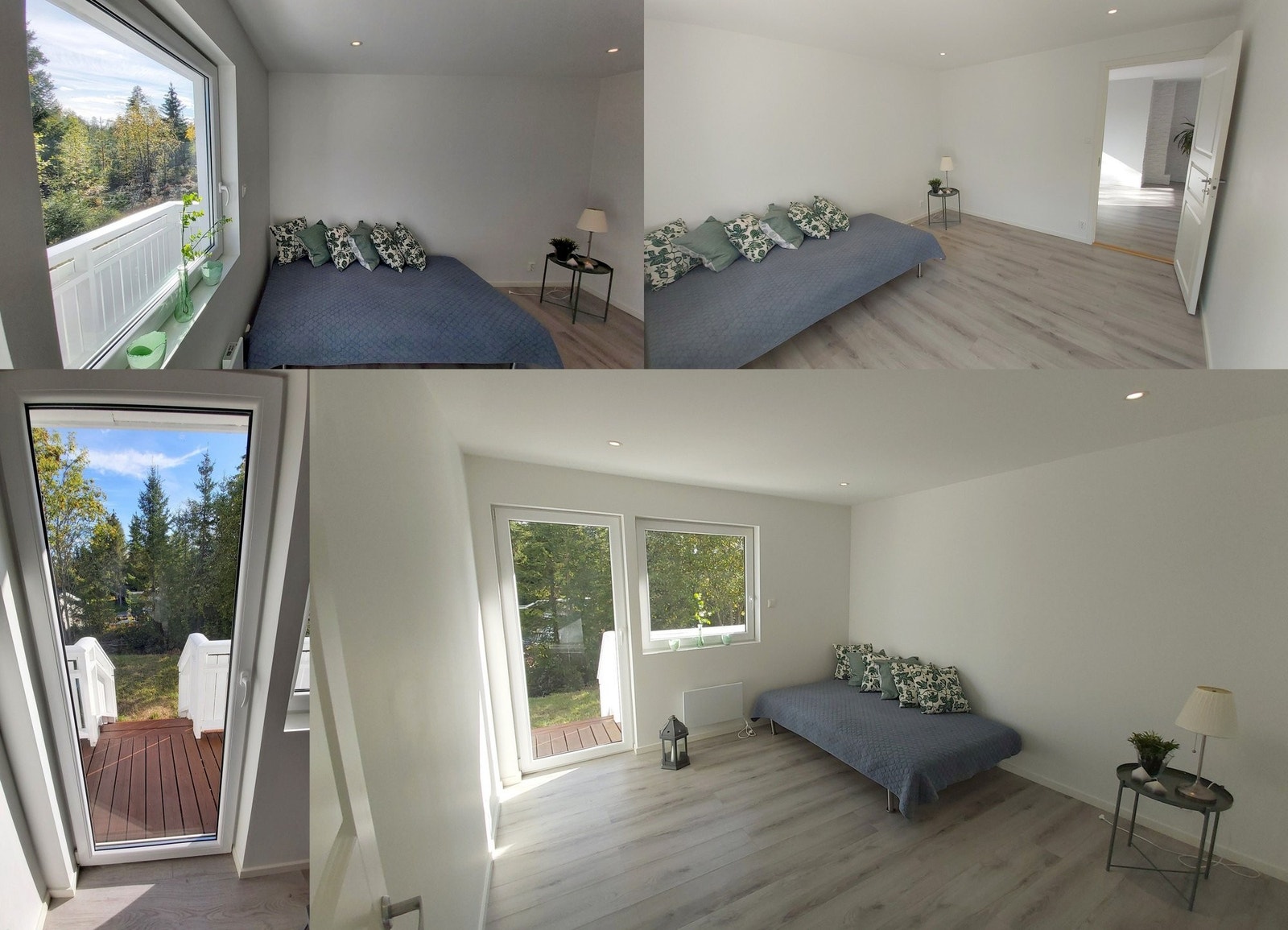 Ett av rommene har utgang til terrasse. Balkongdører har funksjonen å åpne og vippe. Galleribilde