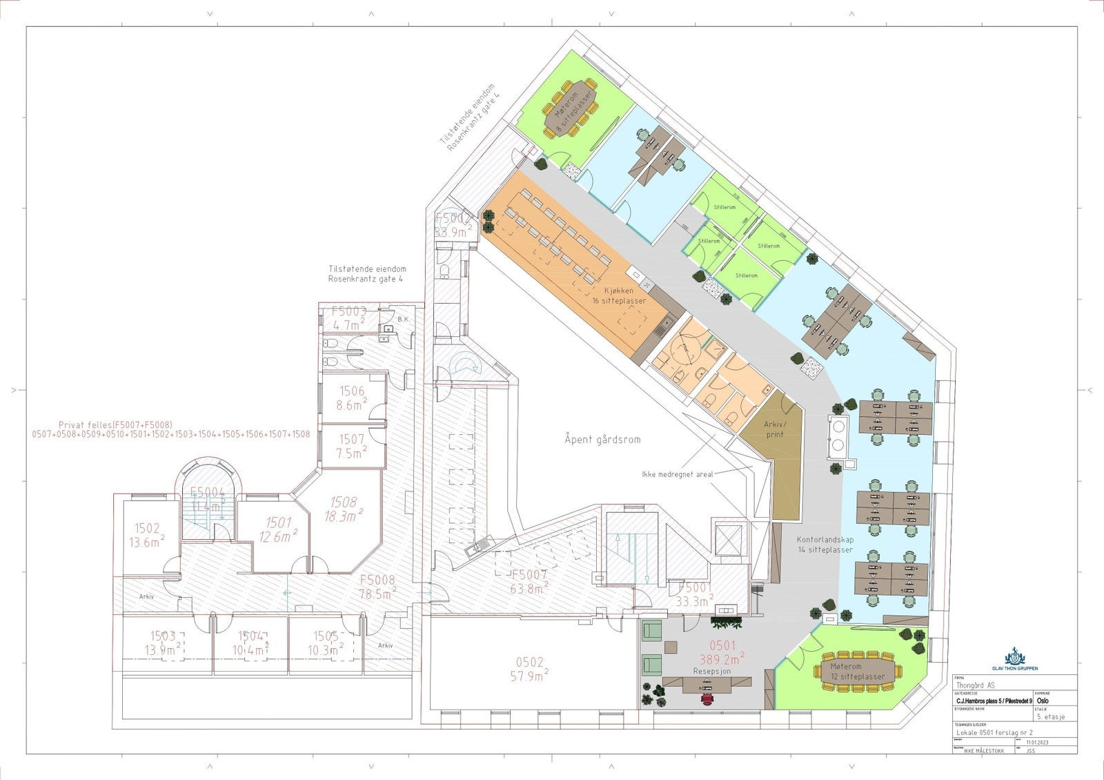 Forslag til planløsning med 18-22 arbeidsplasser. Galleribilde