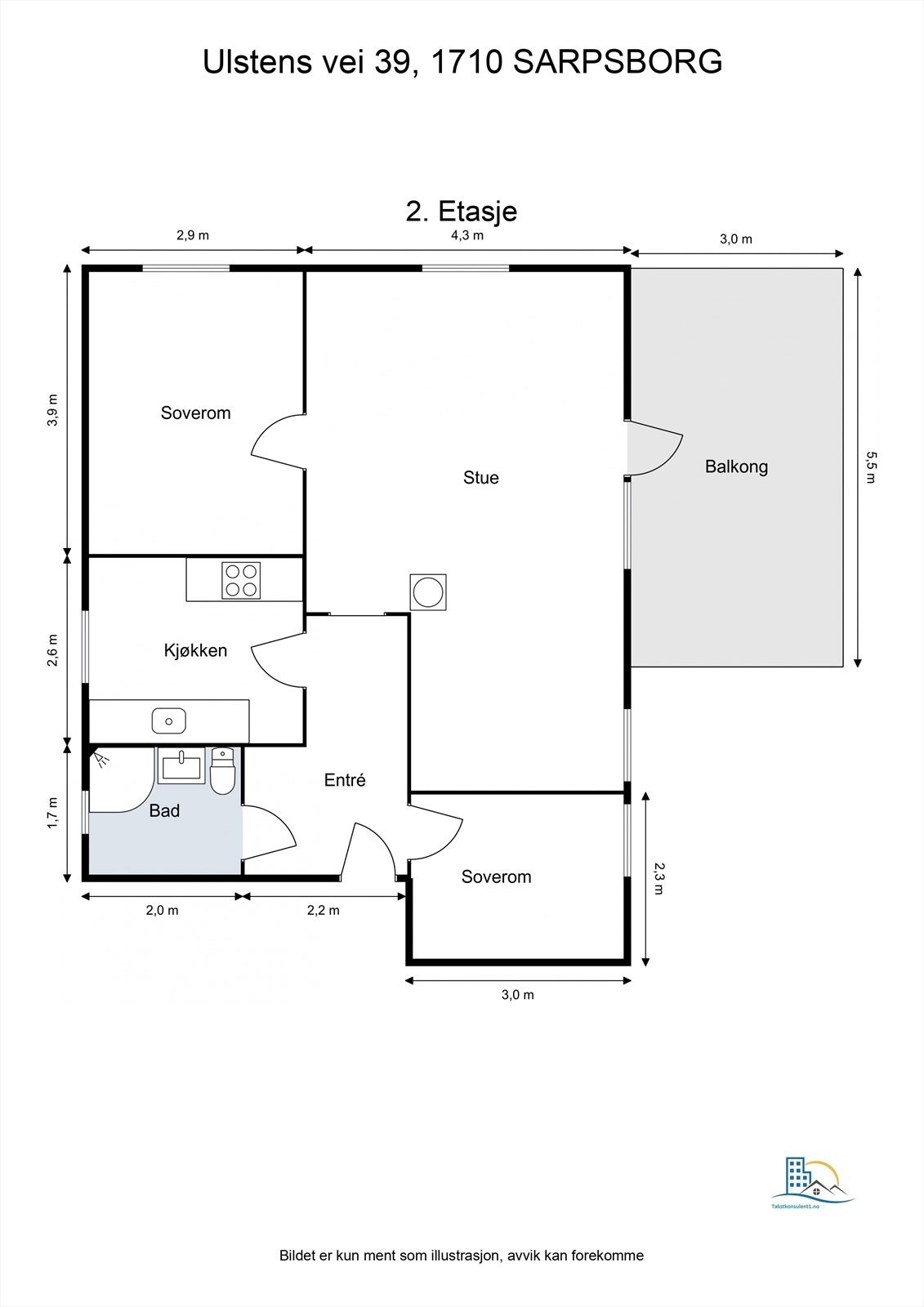 Floorplan letterhead - Ulstens vei 39, 1710 SARPSBORG - 2. Etasje - 2D Floor Plan.jpg Galleribilde