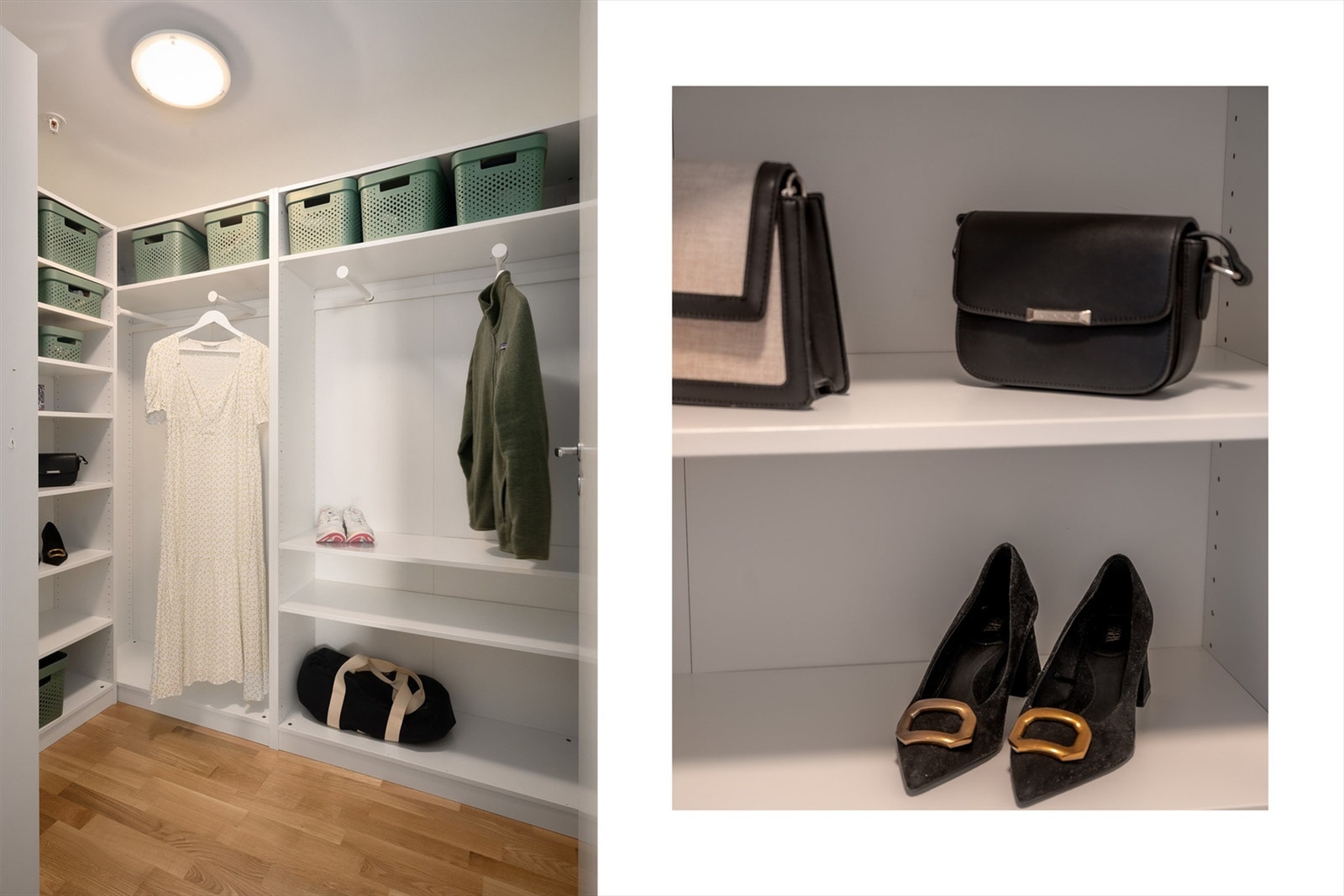 Walk-in garderobe med praktiske skapløsninger. Galleribilde