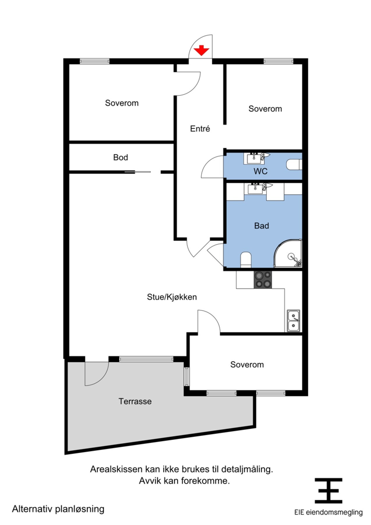 Alternativ planløsning - Her er det mulig å opprette et soverom til. Galleribilde