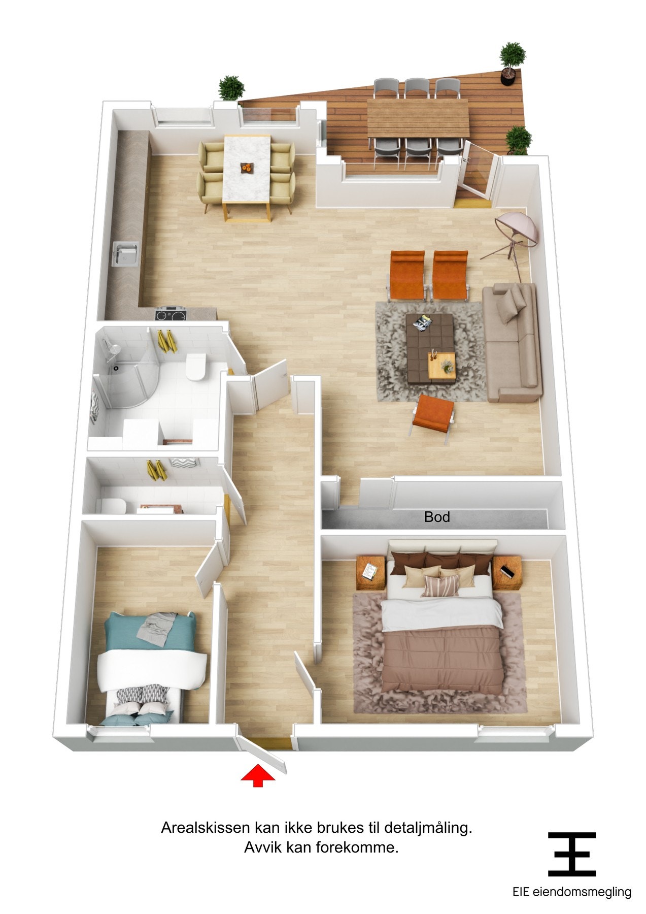 Boligens plantegning i 3D. Galleribilde