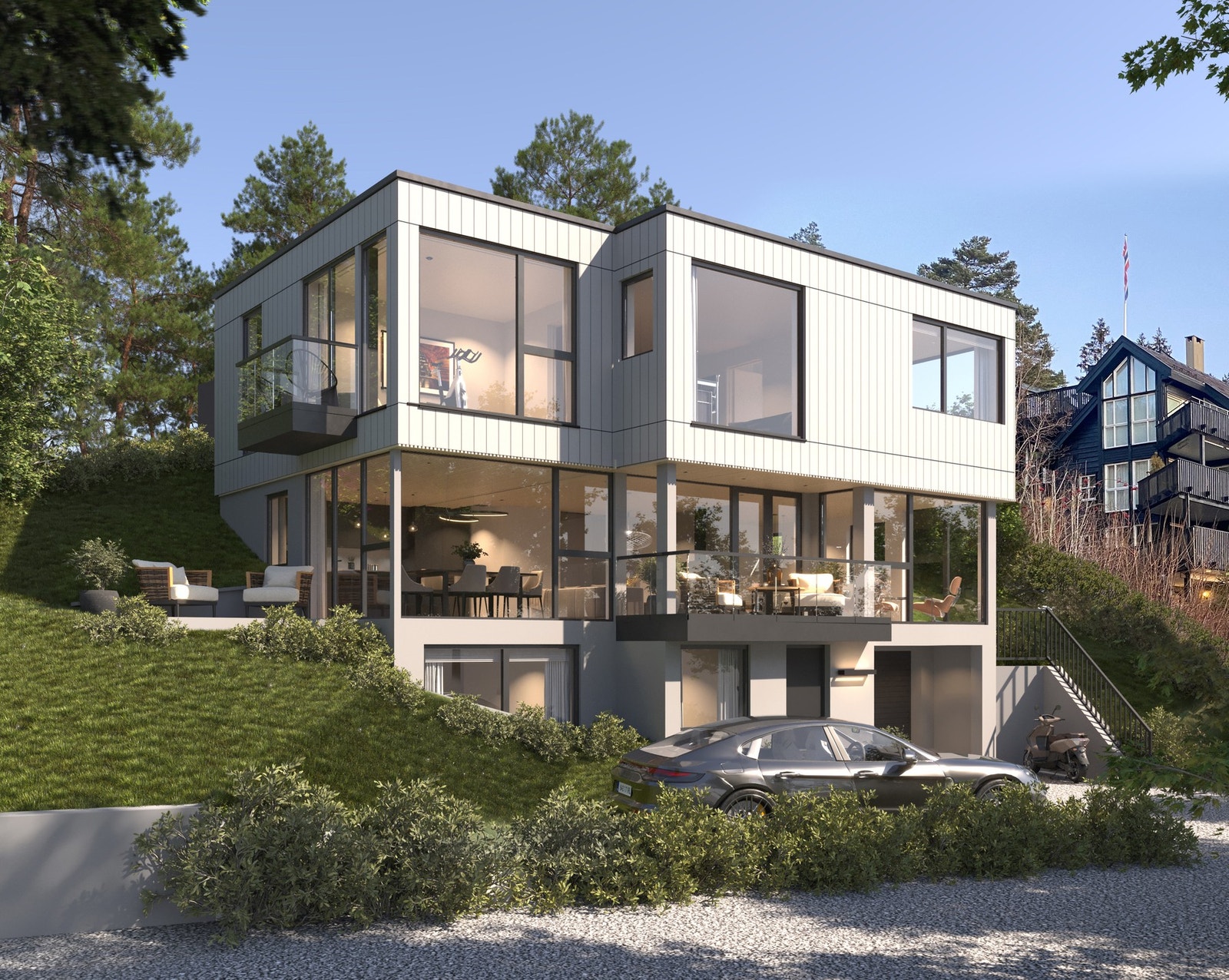 Det foreligger godkjent rammetillatelse for oppføring av illustrert enebolig. Galleribilde