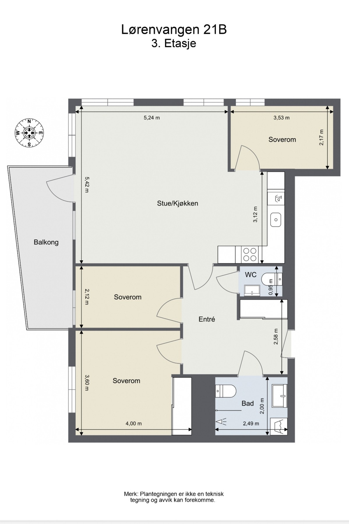 Plantegning. Tegningen er ikke målbar og er kun ment som en illustrasjon. Galleribilde