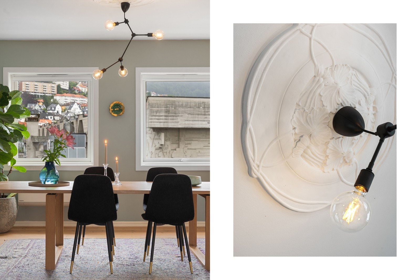 Flere av rommene i huset har nydelige takrosetter Galleribilde